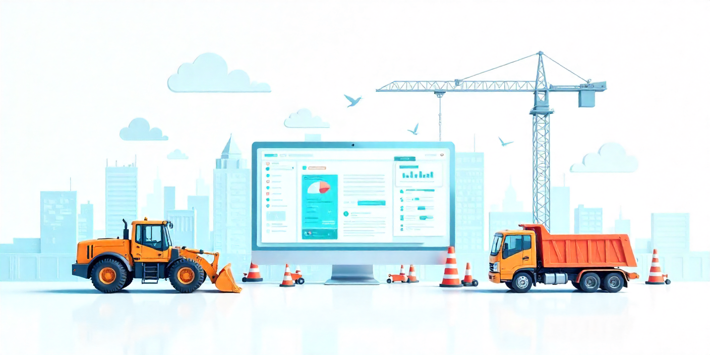 illustration of construction vehicles and software